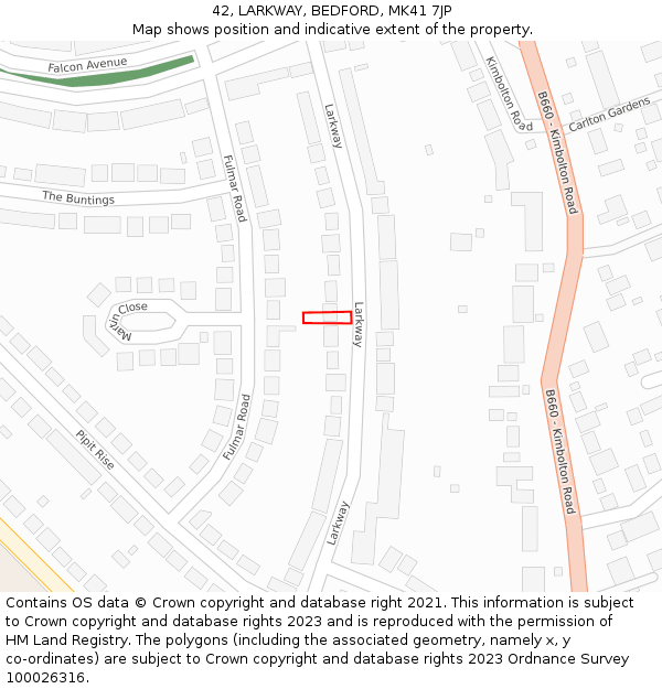 42, LARKWAY, BEDFORD, MK41 7JP: Location map and indicative extent of plot