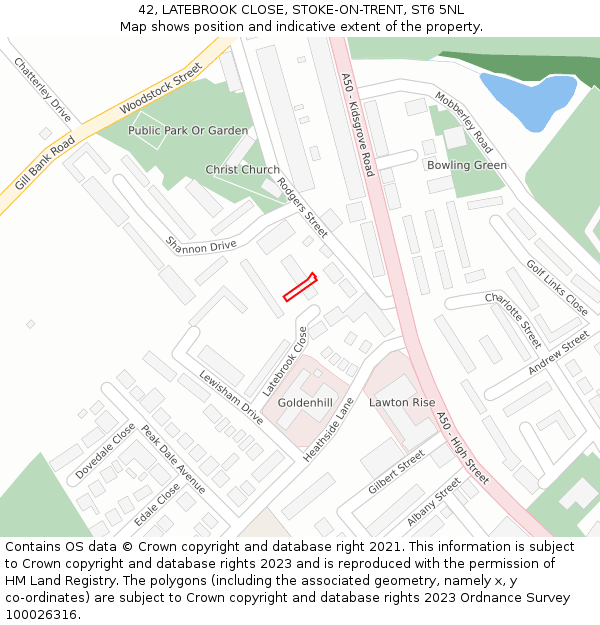 42, LATEBROOK CLOSE, STOKE-ON-TRENT, ST6 5NL: Location map and indicative extent of plot
