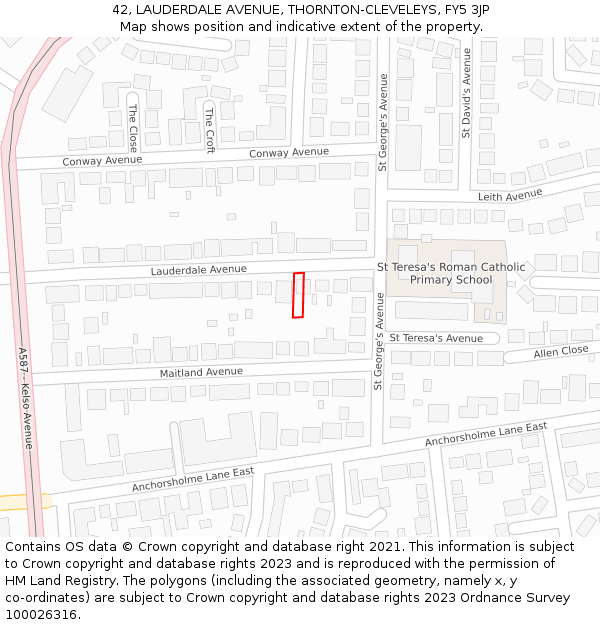 42, LAUDERDALE AVENUE, THORNTON-CLEVELEYS, FY5 3JP: Location map and indicative extent of plot