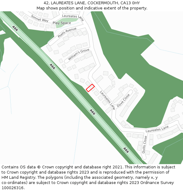 42, LAUREATES LANE, COCKERMOUTH, CA13 0HY: Location map and indicative extent of plot