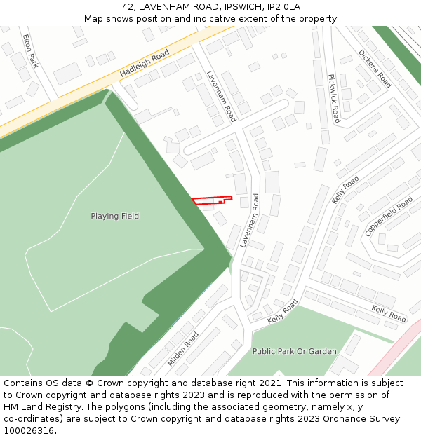 42, LAVENHAM ROAD, IPSWICH, IP2 0LA: Location map and indicative extent of plot