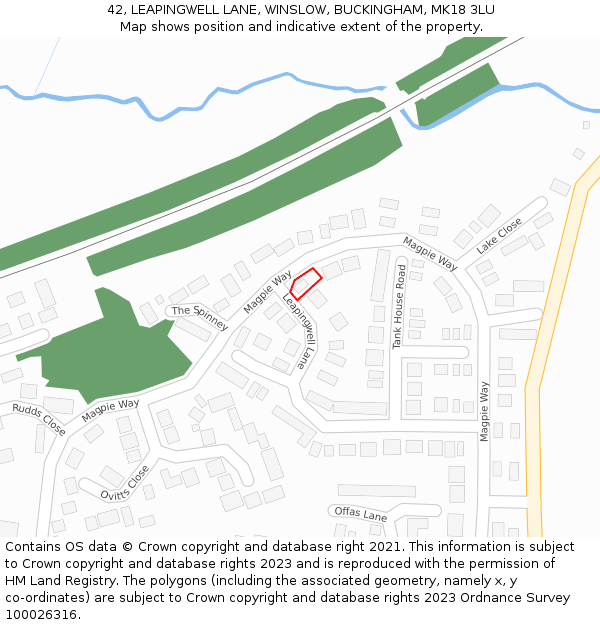 42, LEAPINGWELL LANE, WINSLOW, BUCKINGHAM, MK18 3LU: Location map and indicative extent of plot