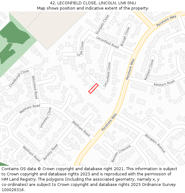 42, LECONFIELD CLOSE, LINCOLN, LN6 0NU: Location map and indicative extent of plot