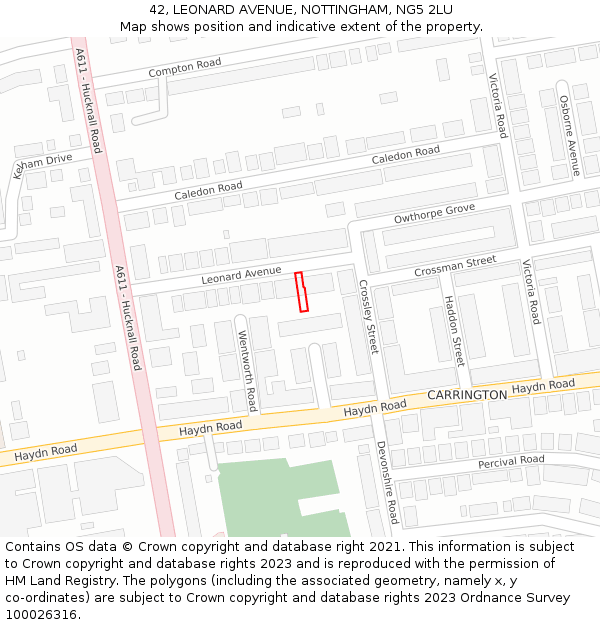 42, LEONARD AVENUE, NOTTINGHAM, NG5 2LU: Location map and indicative extent of plot