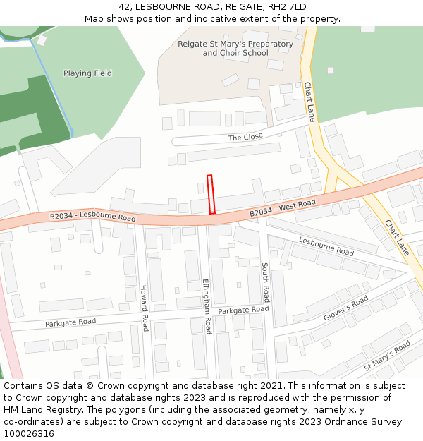42, LESBOURNE ROAD, REIGATE, RH2 7LD: Location map and indicative extent of plot