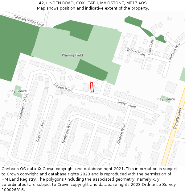 42, LINDEN ROAD, COXHEATH, MAIDSTONE, ME17 4QS: Location map and indicative extent of plot