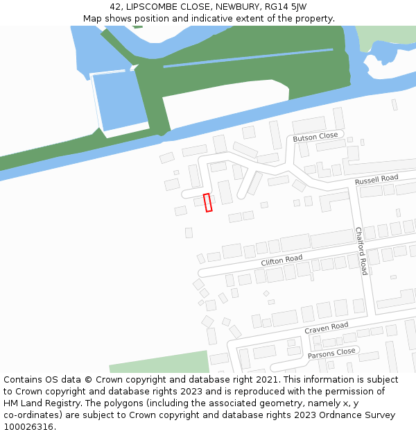 42, LIPSCOMBE CLOSE, NEWBURY, RG14 5JW: Location map and indicative extent of plot