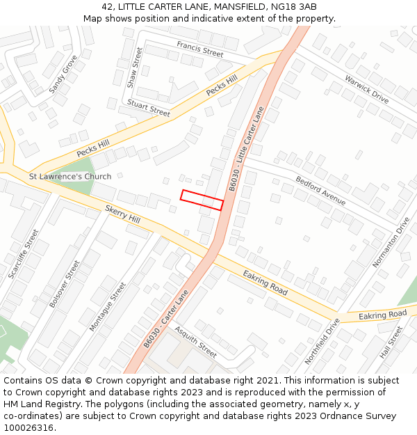 42, LITTLE CARTER LANE, MANSFIELD, NG18 3AB: Location map and indicative extent of plot