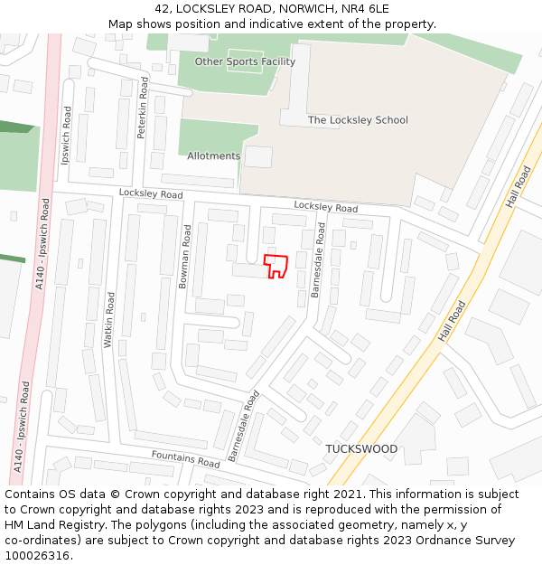 42, LOCKSLEY ROAD, NORWICH, NR4 6LE: Location map and indicative extent of plot