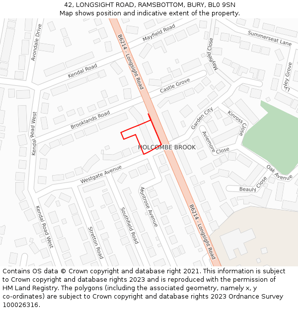 42, LONGSIGHT ROAD, RAMSBOTTOM, BURY, BL0 9SN: Location map and indicative extent of plot