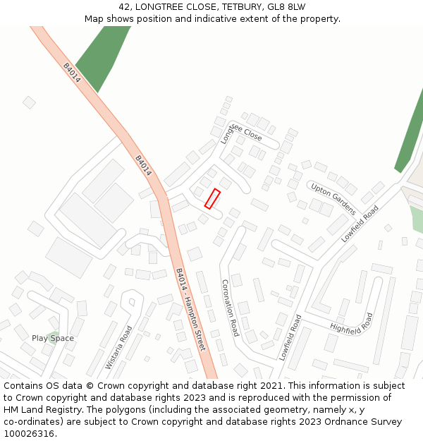 42, LONGTREE CLOSE, TETBURY, GL8 8LW: Location map and indicative extent of plot