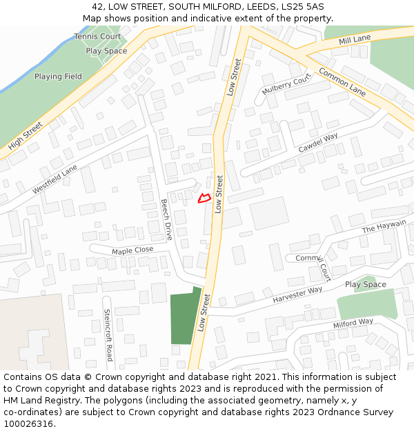 42, LOW STREET, SOUTH MILFORD, LEEDS, LS25 5AS: Location map and indicative extent of plot