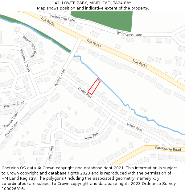 42, LOWER PARK, MINEHEAD, TA24 8AY: Location map and indicative extent of plot