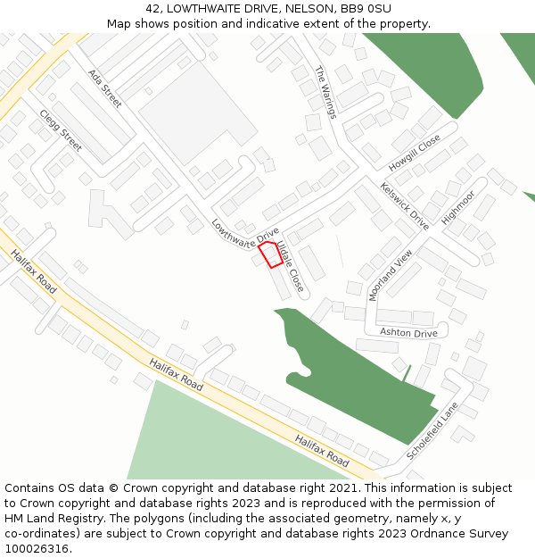 42, LOWTHWAITE DRIVE, NELSON, BB9 0SU: Location map and indicative extent of plot