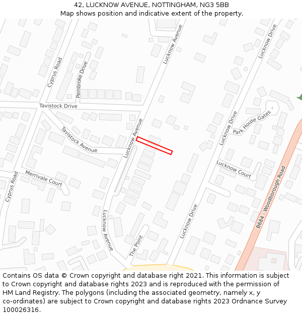 42, LUCKNOW AVENUE, NOTTINGHAM, NG3 5BB: Location map and indicative extent of plot
