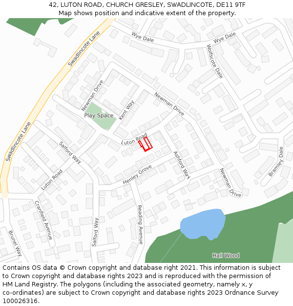 42, LUTON ROAD, CHURCH GRESLEY, SWADLINCOTE, DE11 9TF: Location map and indicative extent of plot