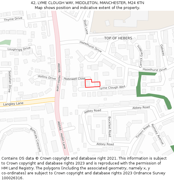 42, LYME CLOUGH WAY, MIDDLETON, MANCHESTER, M24 6TN: Location map and indicative extent of plot