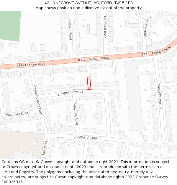 42, LYNEGROVE AVENUE, ASHFORD, TW15 1ER: Location map and indicative extent of plot