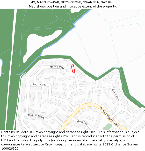 42, MAES Y WAWR, BIRCHGROVE, SWANSEA, SA7 0HL: Location map and indicative extent of plot