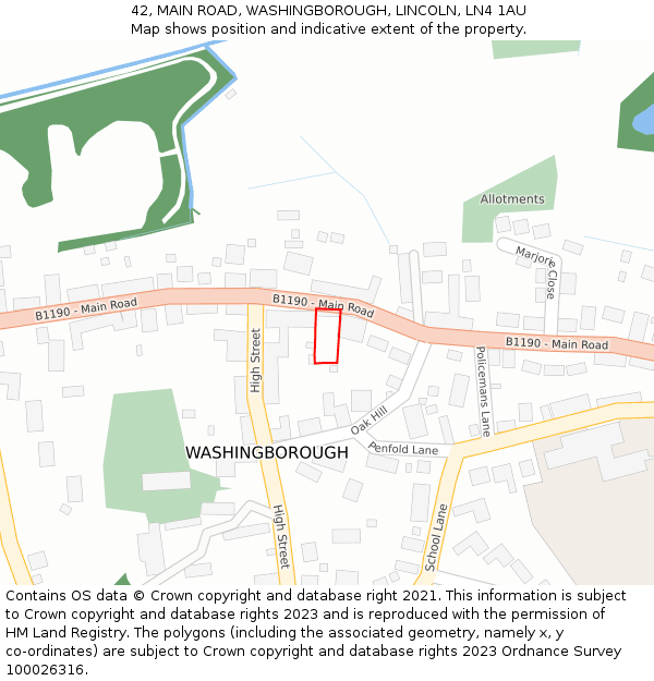 42, MAIN ROAD, WASHINGBOROUGH, LINCOLN, LN4 1AU: Location map and indicative extent of plot