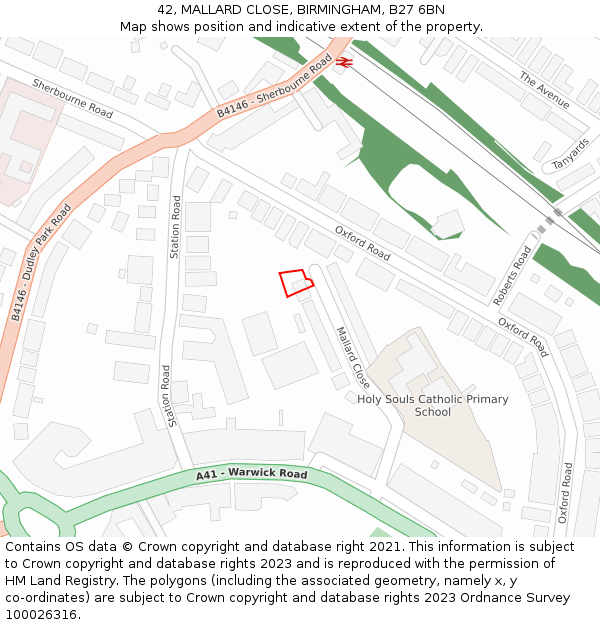 42, MALLARD CLOSE, BIRMINGHAM, B27 6BN: Location map and indicative extent of plot