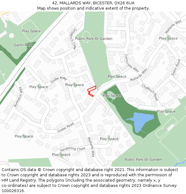 42, MALLARDS WAY, BICESTER, OX26 6UA: Location map and indicative extent of plot