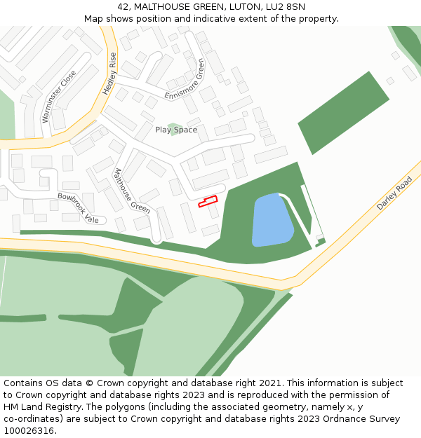 42, MALTHOUSE GREEN, LUTON, LU2 8SN: Location map and indicative extent of plot