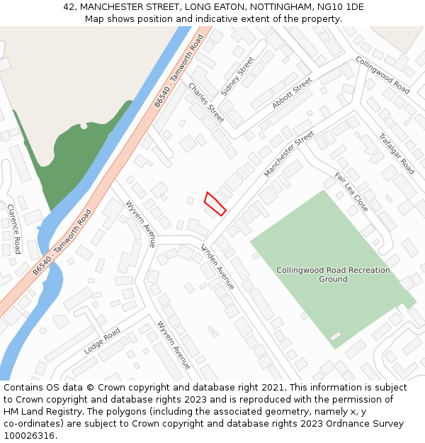 42, MANCHESTER STREET, LONG EATON, NOTTINGHAM, NG10 1DE: Location map and indicative extent of plot