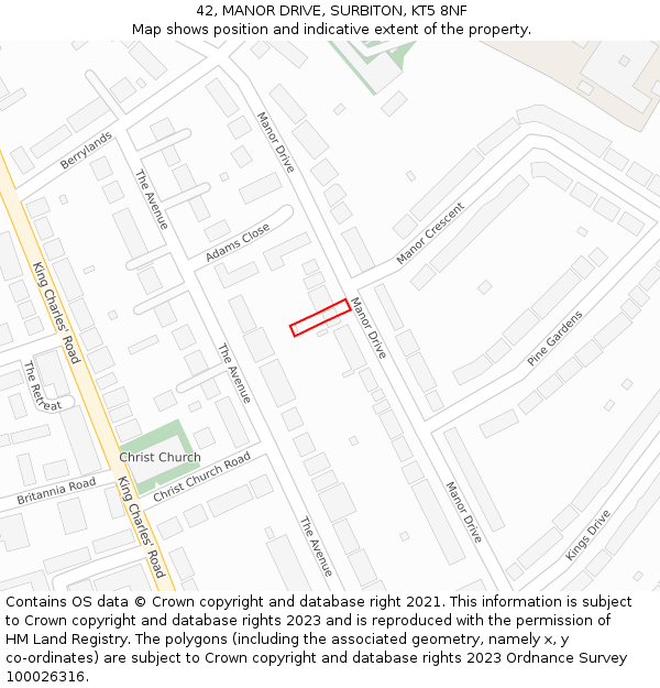42, MANOR DRIVE, SURBITON, KT5 8NF: Location map and indicative extent of plot