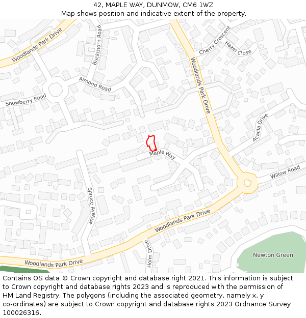 42, MAPLE WAY, DUNMOW, CM6 1WZ: Location map and indicative extent of plot