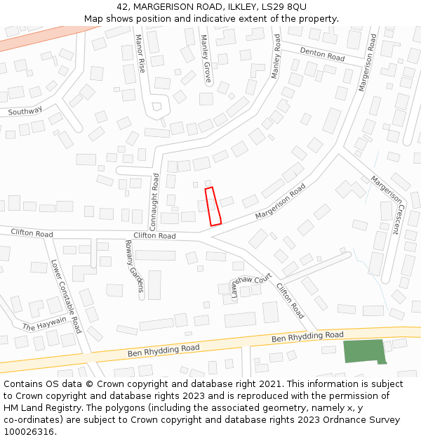 42, MARGERISON ROAD, ILKLEY, LS29 8QU: Location map and indicative extent of plot