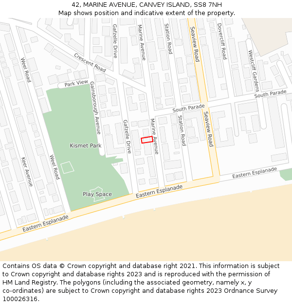 42, MARINE AVENUE, CANVEY ISLAND, SS8 7NH: Location map and indicative extent of plot