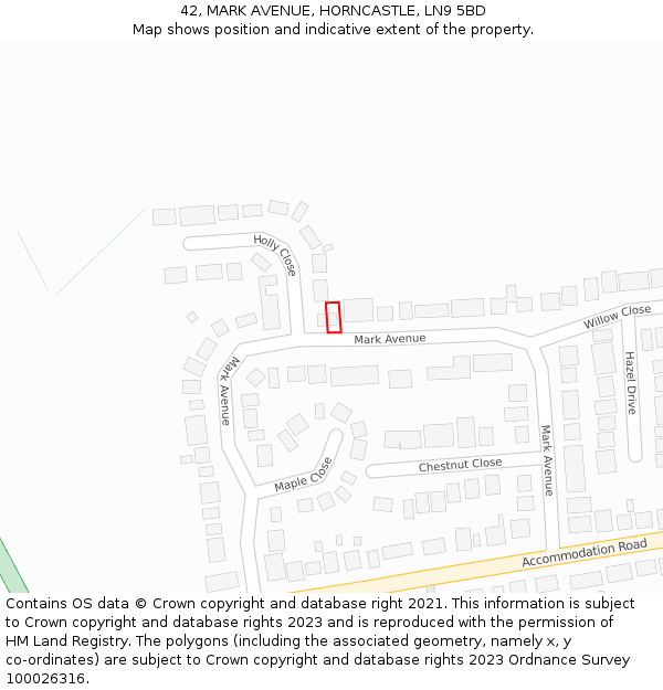 42, MARK AVENUE, HORNCASTLE, LN9 5BD: Location map and indicative extent of plot