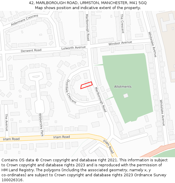42, MARLBOROUGH ROAD, URMSTON, MANCHESTER, M41 5GQ: Location map and indicative extent of plot