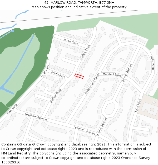 42, MARLOW ROAD, TAMWORTH, B77 3NH: Location map and indicative extent of plot