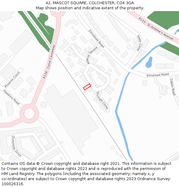 42, MASCOT SQUARE, COLCHESTER, CO4 3GA: Location map and indicative extent of plot