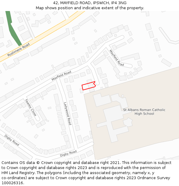 42, MAYFIELD ROAD, IPSWICH, IP4 3NG: Location map and indicative extent of plot