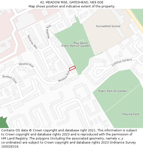42, MEADOW RISE, GATESHEAD, NE9 6GE: Location map and indicative extent of plot