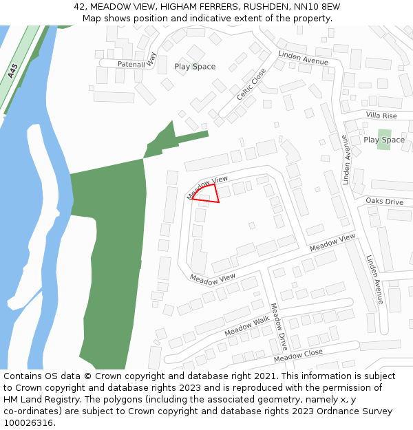 42, MEADOW VIEW, HIGHAM FERRERS, RUSHDEN, NN10 8EW: Location map and indicative extent of plot