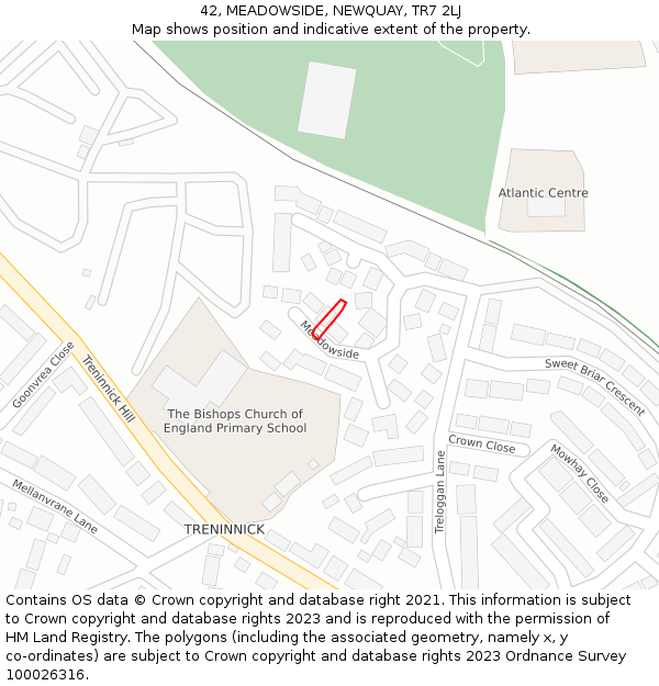 42, MEADOWSIDE, NEWQUAY, TR7 2LJ: Location map and indicative extent of plot