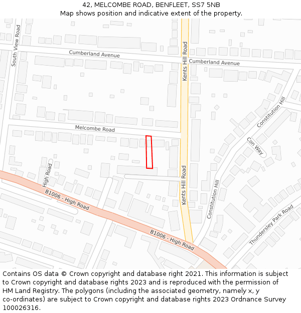 42, MELCOMBE ROAD, BENFLEET, SS7 5NB: Location map and indicative extent of plot