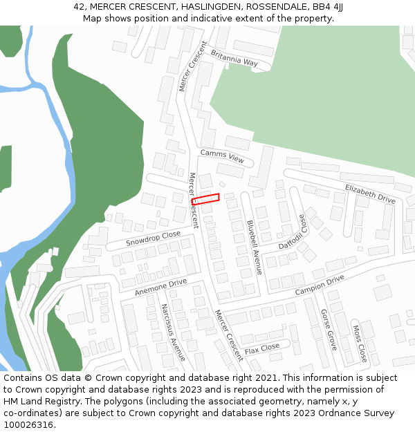 42, MERCER CRESCENT, HASLINGDEN, ROSSENDALE, BB4 4JJ: Location map and indicative extent of plot