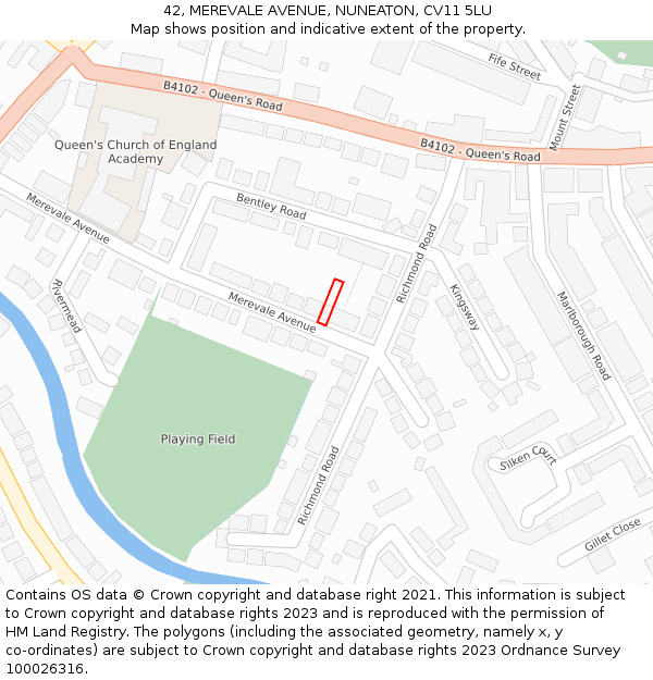 42, MEREVALE AVENUE, NUNEATON, CV11 5LU: Location map and indicative extent of plot
