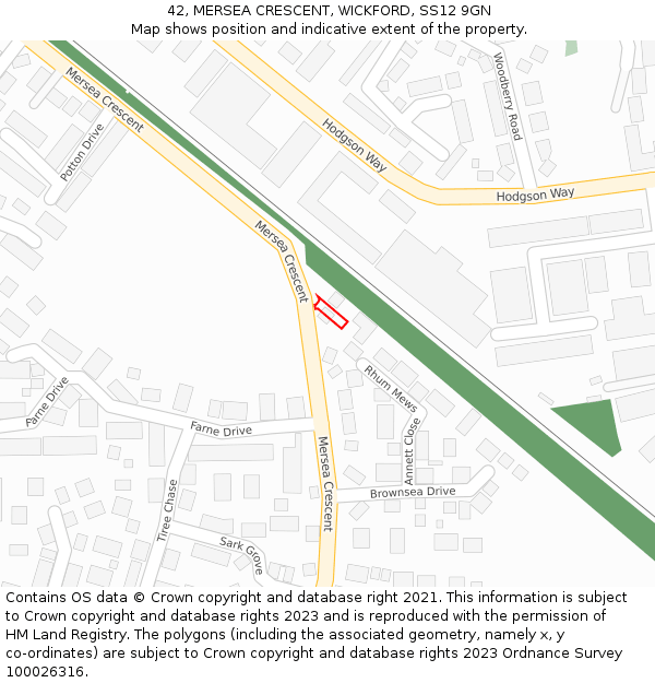 42, MERSEA CRESCENT, WICKFORD, SS12 9GN: Location map and indicative extent of plot
