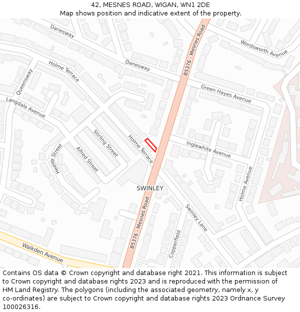 42, MESNES ROAD, WIGAN, WN1 2DE: Location map and indicative extent of plot
