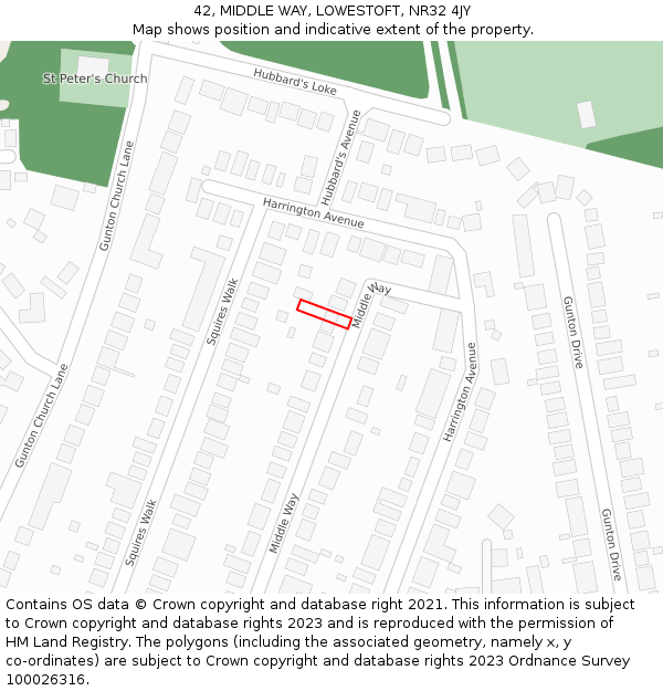 42, MIDDLE WAY, LOWESTOFT, NR32 4JY: Location map and indicative extent of plot