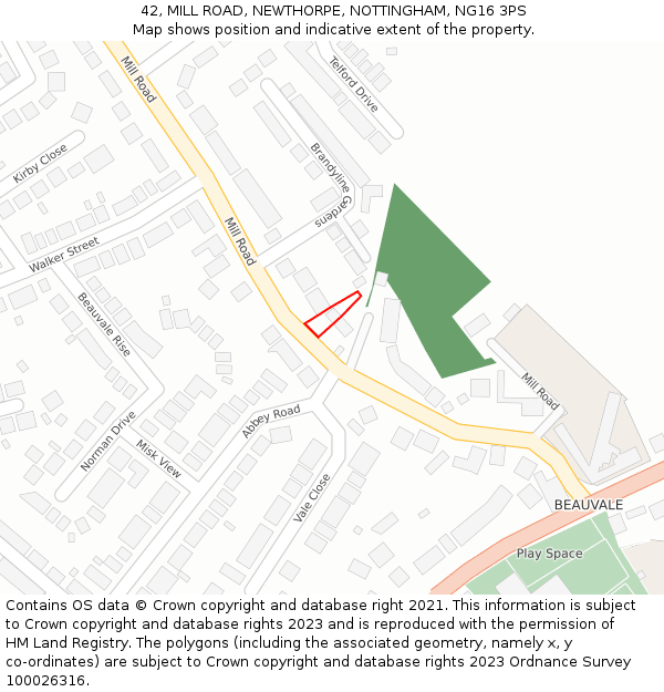 42, MILL ROAD, NEWTHORPE, NOTTINGHAM, NG16 3PS: Location map and indicative extent of plot