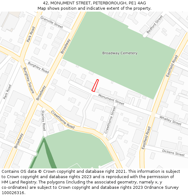 42, MONUMENT STREET, PETERBOROUGH, PE1 4AG: Location map and indicative extent of plot