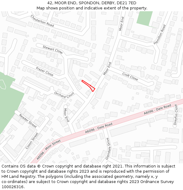 42, MOOR END, SPONDON, DERBY, DE21 7ED: Location map and indicative extent of plot