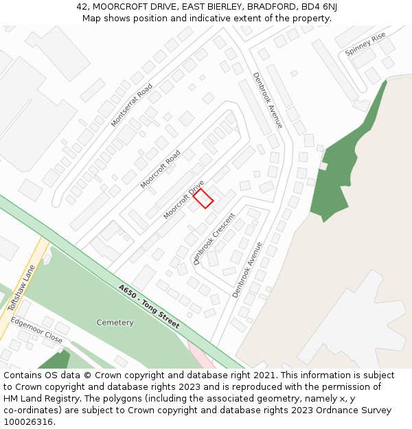 42, MOORCROFT DRIVE, EAST BIERLEY, BRADFORD, BD4 6NJ: Location map and indicative extent of plot